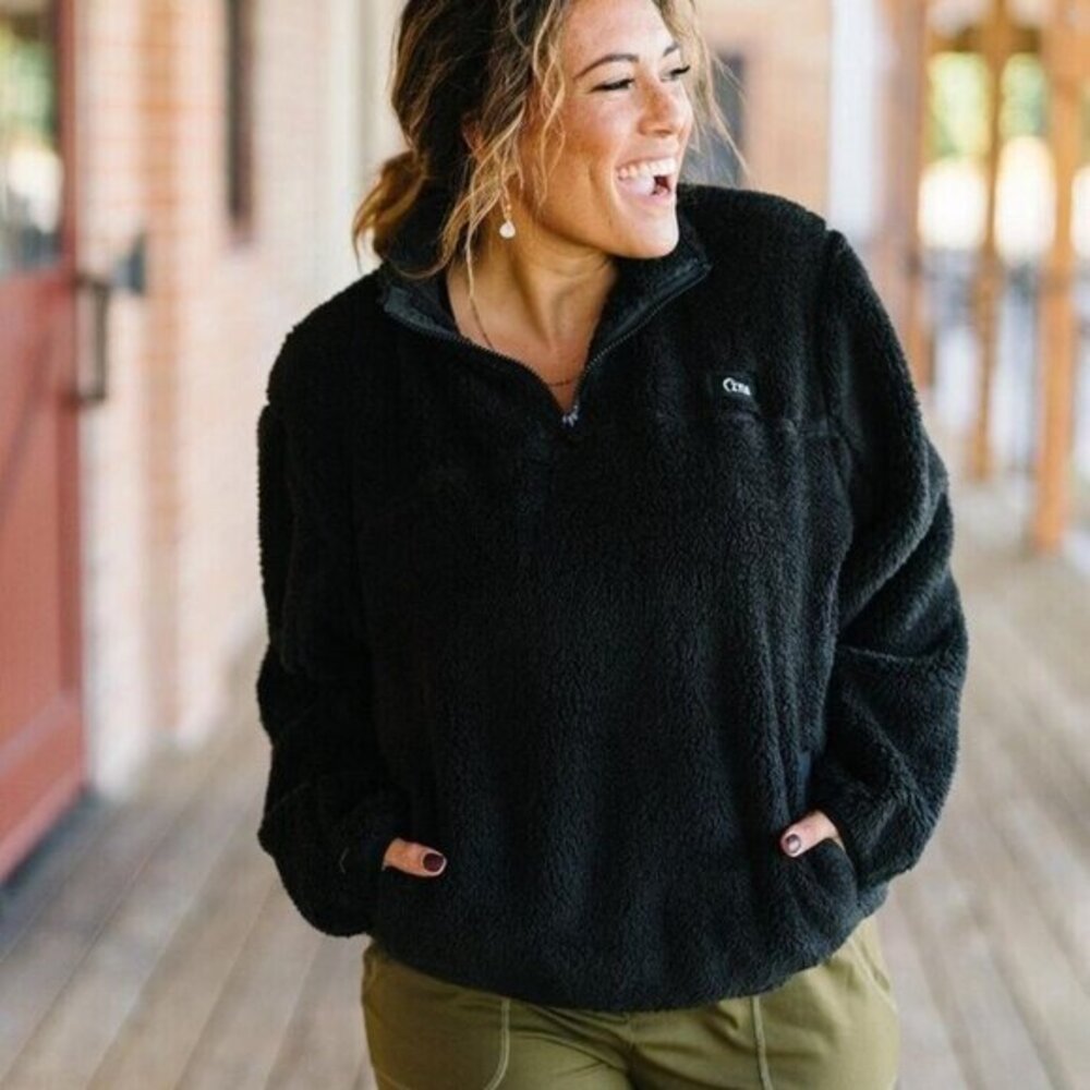 ZYIA Teddy 1/4 Zip Pocket Jacket Long Sleeve Lined Collar Pullover Black Women M - Picture 13 of 13